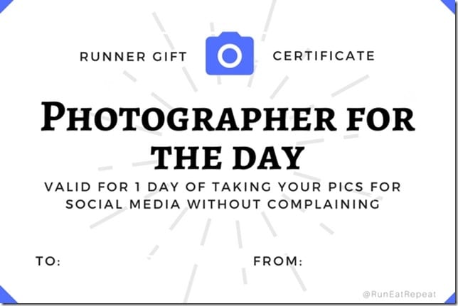runner gift certificate photographer for day