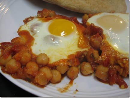 fried eggs on chickpeas