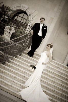 castle wedding on stairs