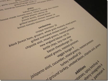 Tory Row menu