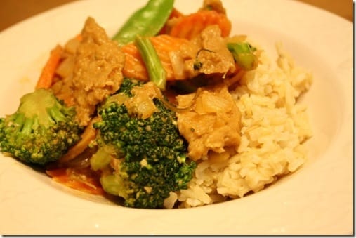 stir fry on brown rice