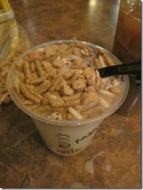 cereal and milk from Starbucks