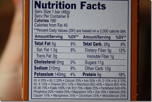 Luna Bar Chocolate Chunk nutrition info