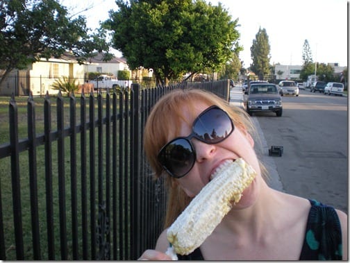 monica eating corn