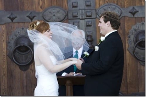 monica and ben at altar