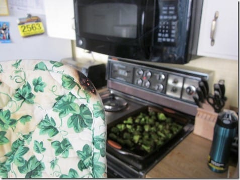 pot holder on fire