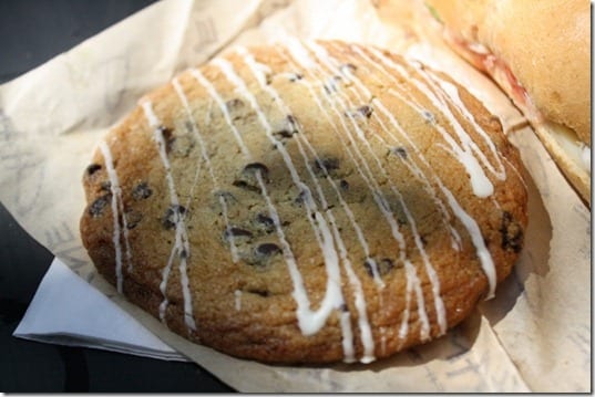 chocolate chip cookie with drizzle