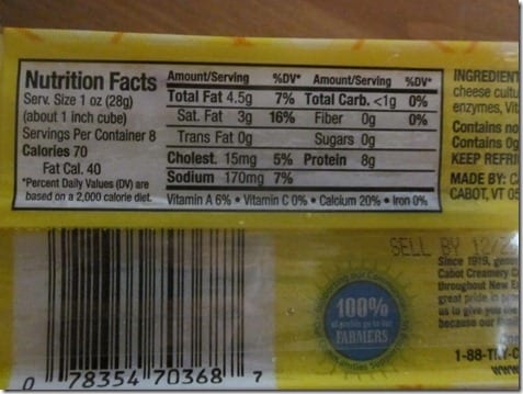 cabot cheese nutrition facts