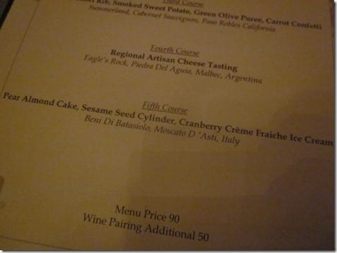 Club 33 menu and wine