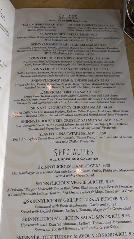 Cheesecake factory calories menu