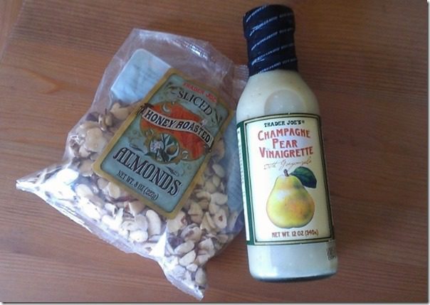 TJ’s Honey Roasted almonds and Champagne Pear Vinaigrette