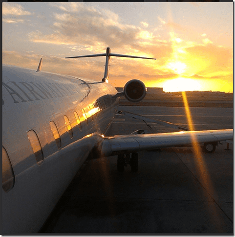 sunset and an airplane