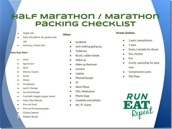 Half Marathon - Marathon Packing Checklist (1)