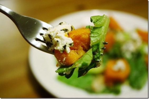 Roasted Sweet Potato and Goat Cheese Salad meatless monday