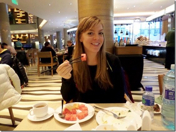 watermelon with chopsticks