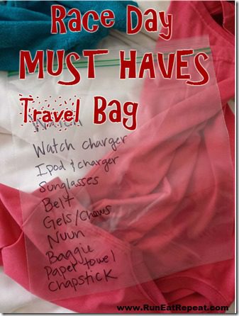 race day must haves travel bag marathon half marathon training