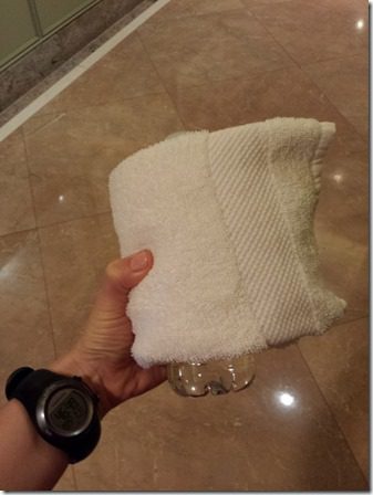 towel and water after walk in santa monica (600x800)