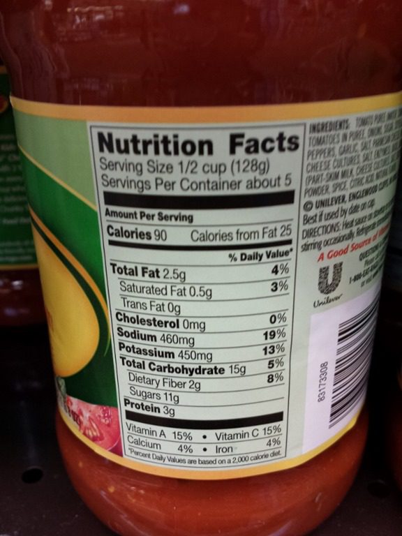 tomato sauce ingredients label