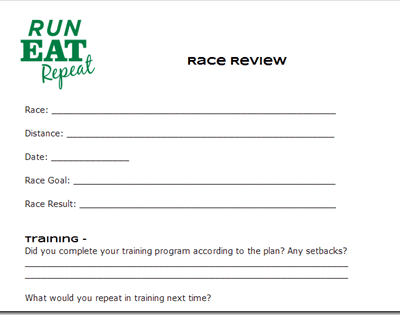 Race Review Form How to assess your performance at a race and learn from it.