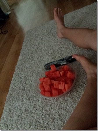 stretching and eating watermelon (600x800)
