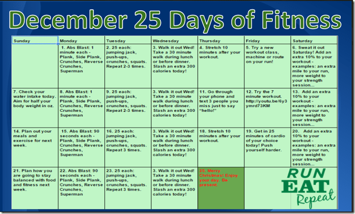 25 Days of Fitness December 2014 Starts NOW! - Run Eat Repeat