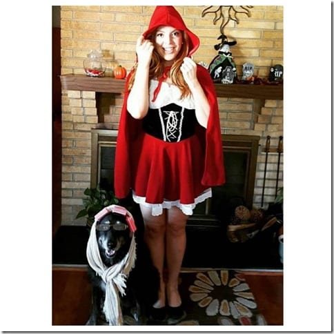 Little red riding hood costume with dog Roxy