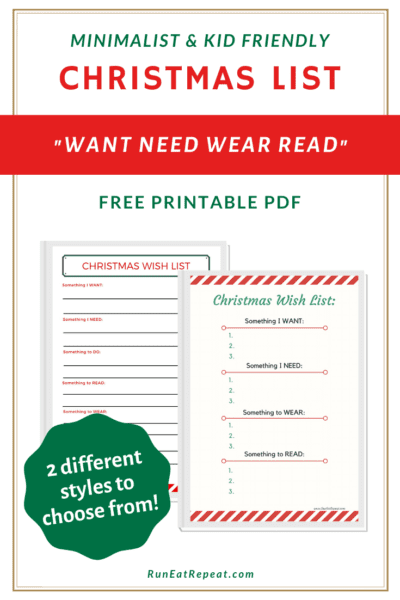 Want Need Wear Read Christmas Wish List Free Printable Minimal List Template Run Eat Repeat