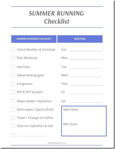 Summer Running Checklist and planner