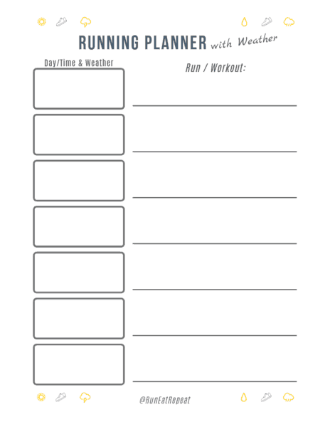 Running Planner with Day and Weather free printable - Run Eat Repeat Running Planner with Day and Weather free printable - Run Eat Repeat