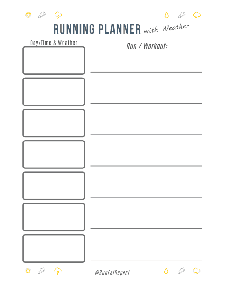 Running Planner with Day and Weather free printable Run Eat Repeat