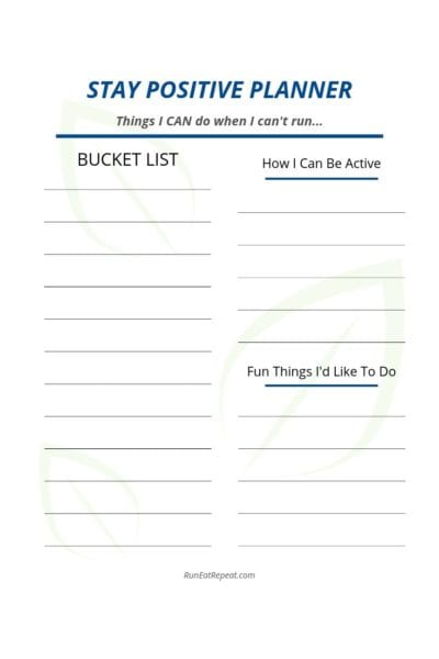 Stay positive planner for runners who can't run due to injury free pdf printable