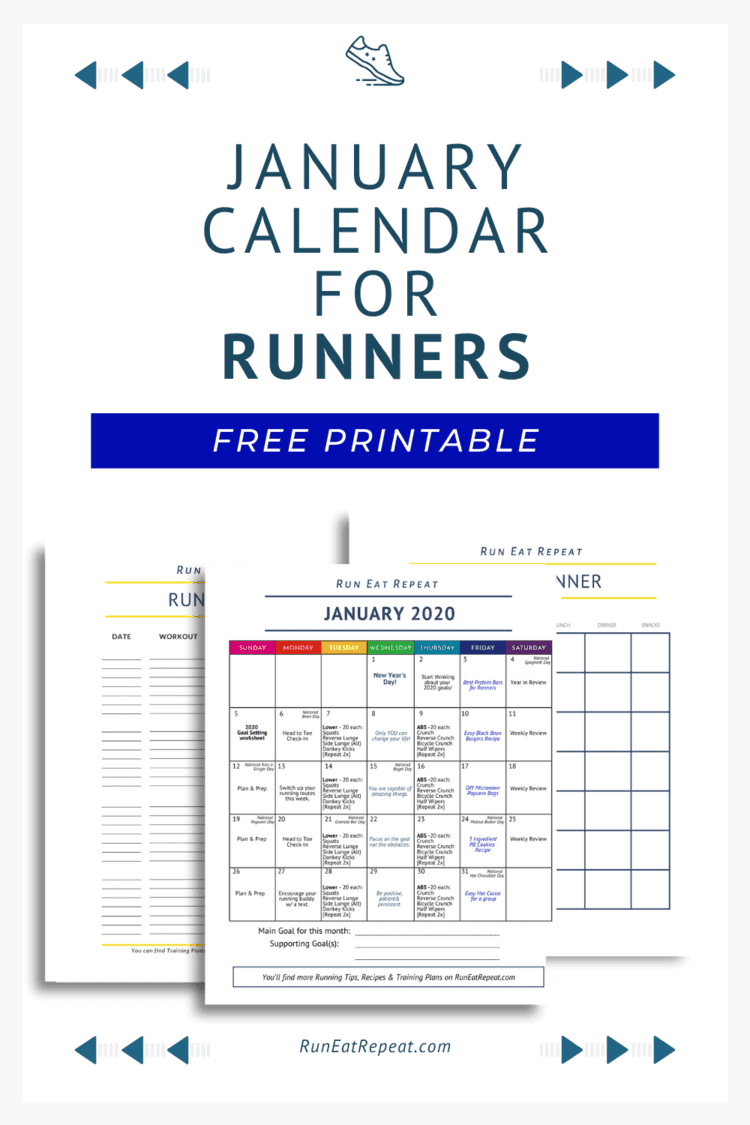 January Calendar, Running Log and Planner - free printable - Run Eat Repeat