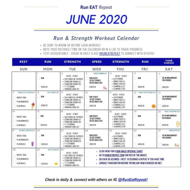 June Running Calendar free printable workout Run Eat Repeat