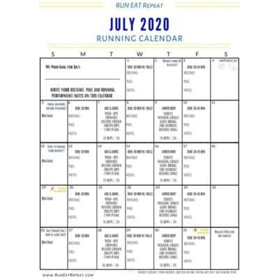 Running Journal Calendar - July 2020 free printable - Run Eat Repeat