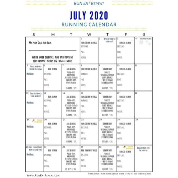 Running Workout Calendar July