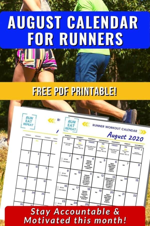 August Running Workout Calendar free printable - Run Eat Repeat