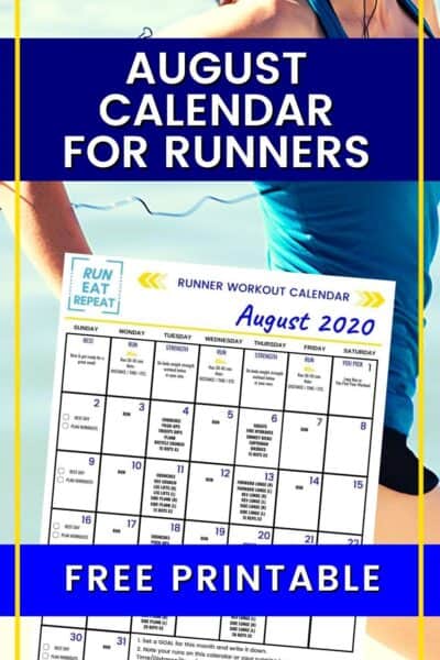 August Running Workout Calendar free printable - Run Eat Repeat