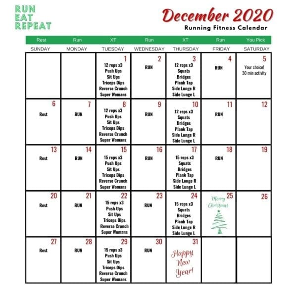 December Running Calendar FREE Printable Workout Planner - Run Eat Repeat