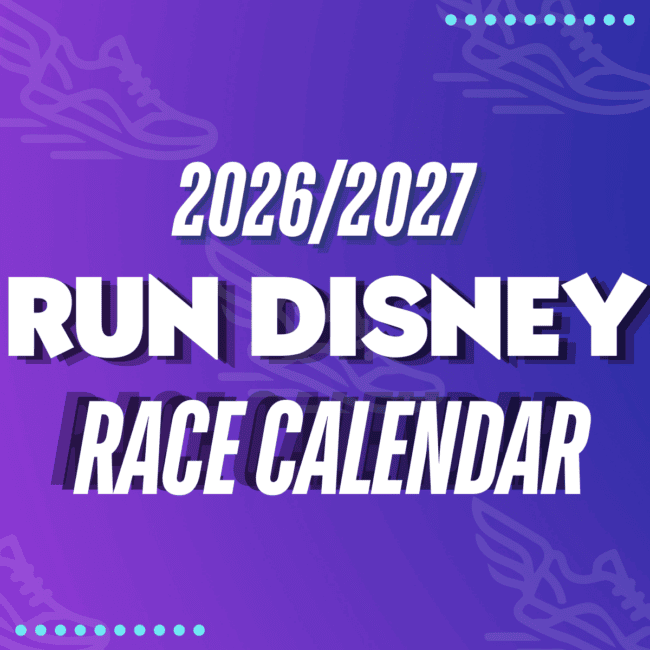 white text 2026 2027 Run Disney race calendar on blue background