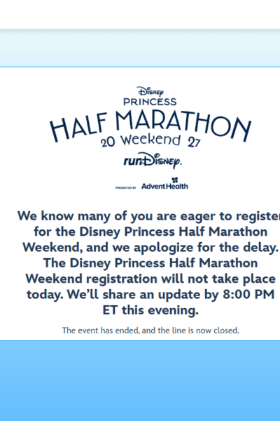 blue text on white background from Run Disney.com Princess Half Marathon registration update