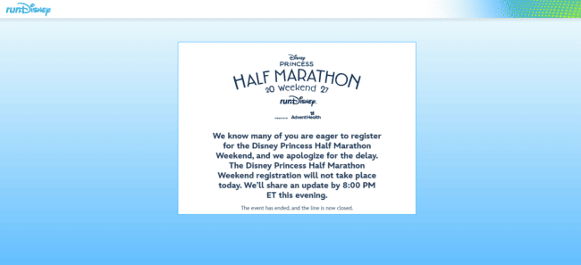 blue text on white background from Run Disney.com Princess Half Marathon registration update