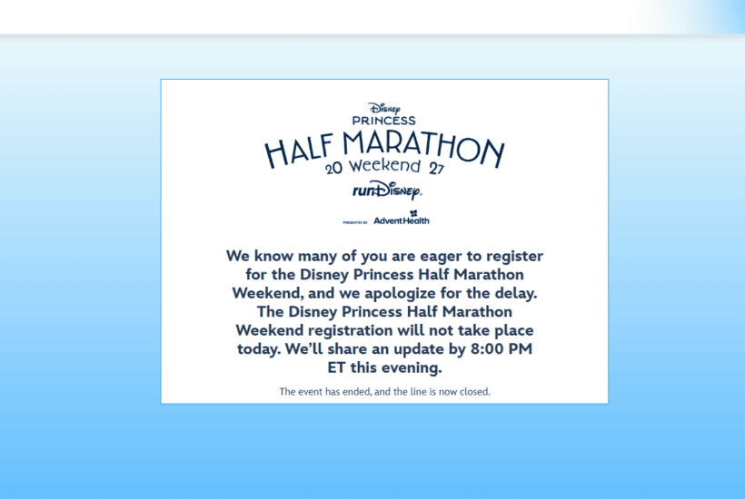 blue text on white background from Run Disney.com Princess Half Marathon registration update